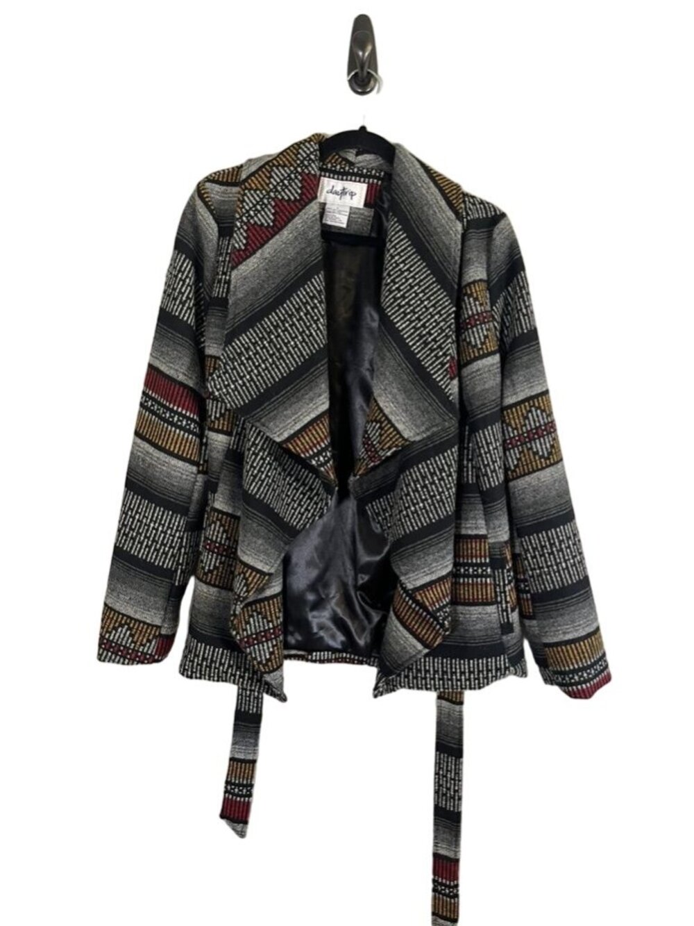 Retro Western Aztec Jacket Gray L Boho Indie Folk Peasant Chevron Hippie Chic 80